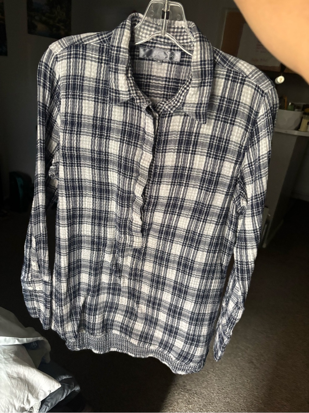 Women's Navy & White Plaid Button-Front Shirt